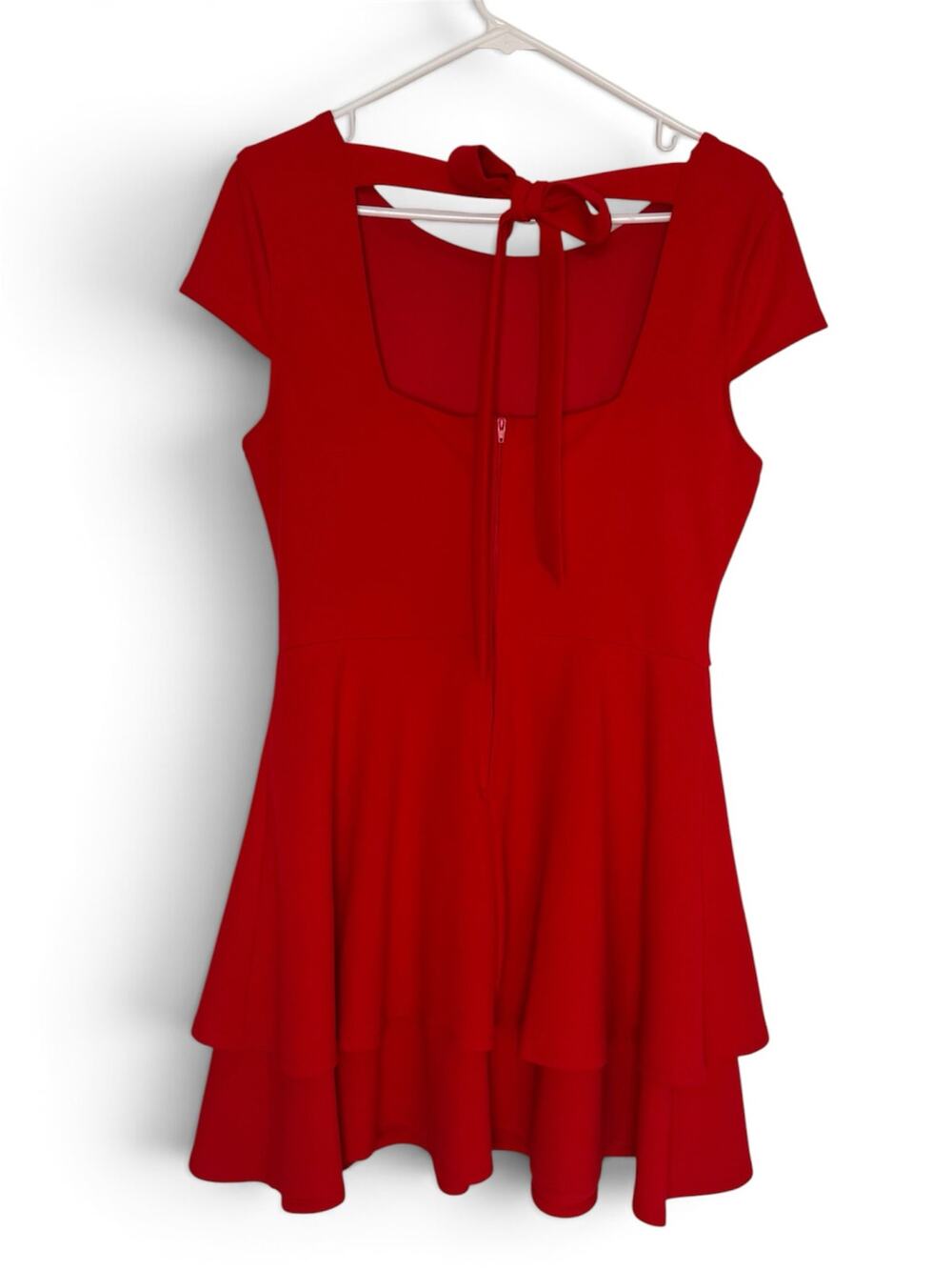 B. Darlin Red Tiered Skirt Cap Sleeve Mini Dress Back Tie Size 13/14